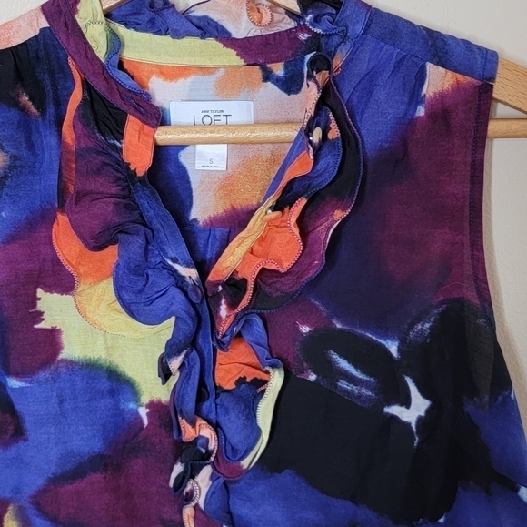 LOFT | Colorful Ruffled Floral Sleeveless Tank Top Size Small - Picture 3 of 5